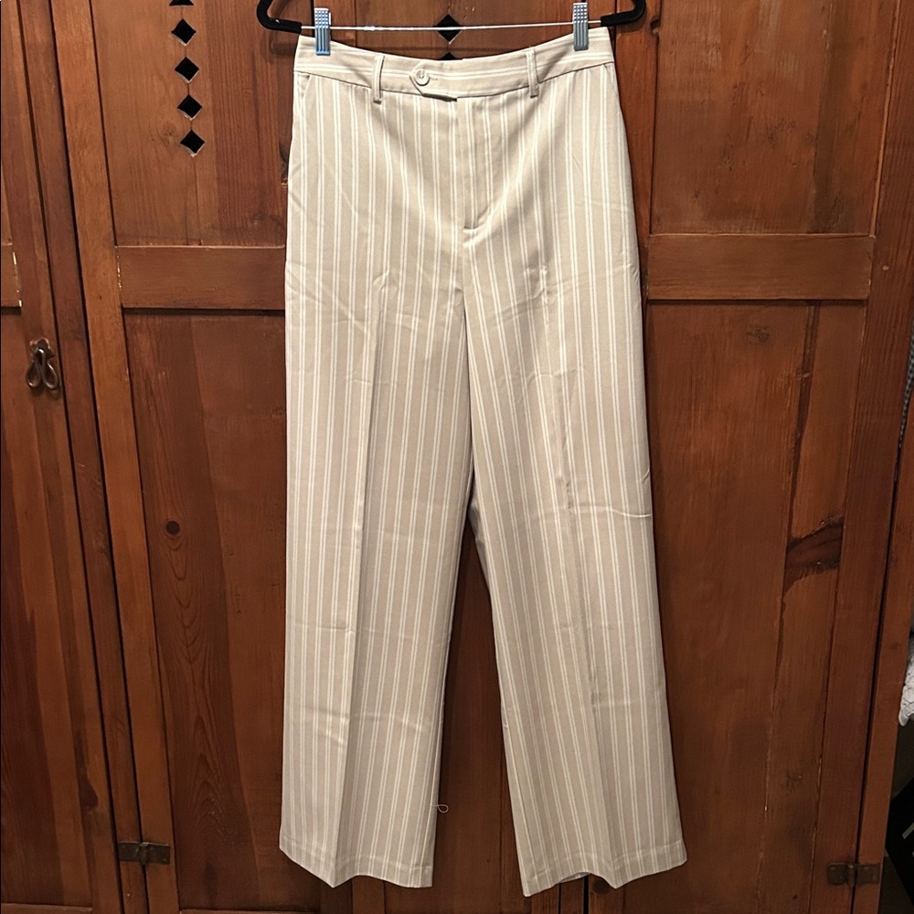 7 For All Mankind Cream and White Pinstripe Dress Pants